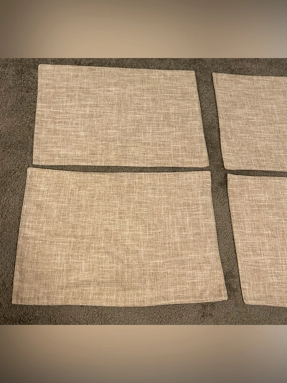 4 Tan Woven Cloth Dining Placemats / Napkins 13 x 18.5 inches